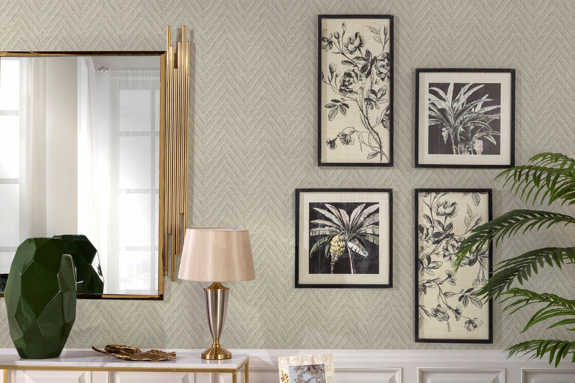 SET OF 2 PALM TREES PAINTINGS WITH BLACK FRAME 39x2x39 CM