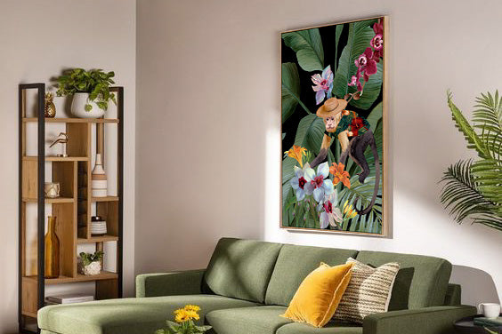 PINTURA MACACO COM MOLDURA DOURADA 80x4x120 CM