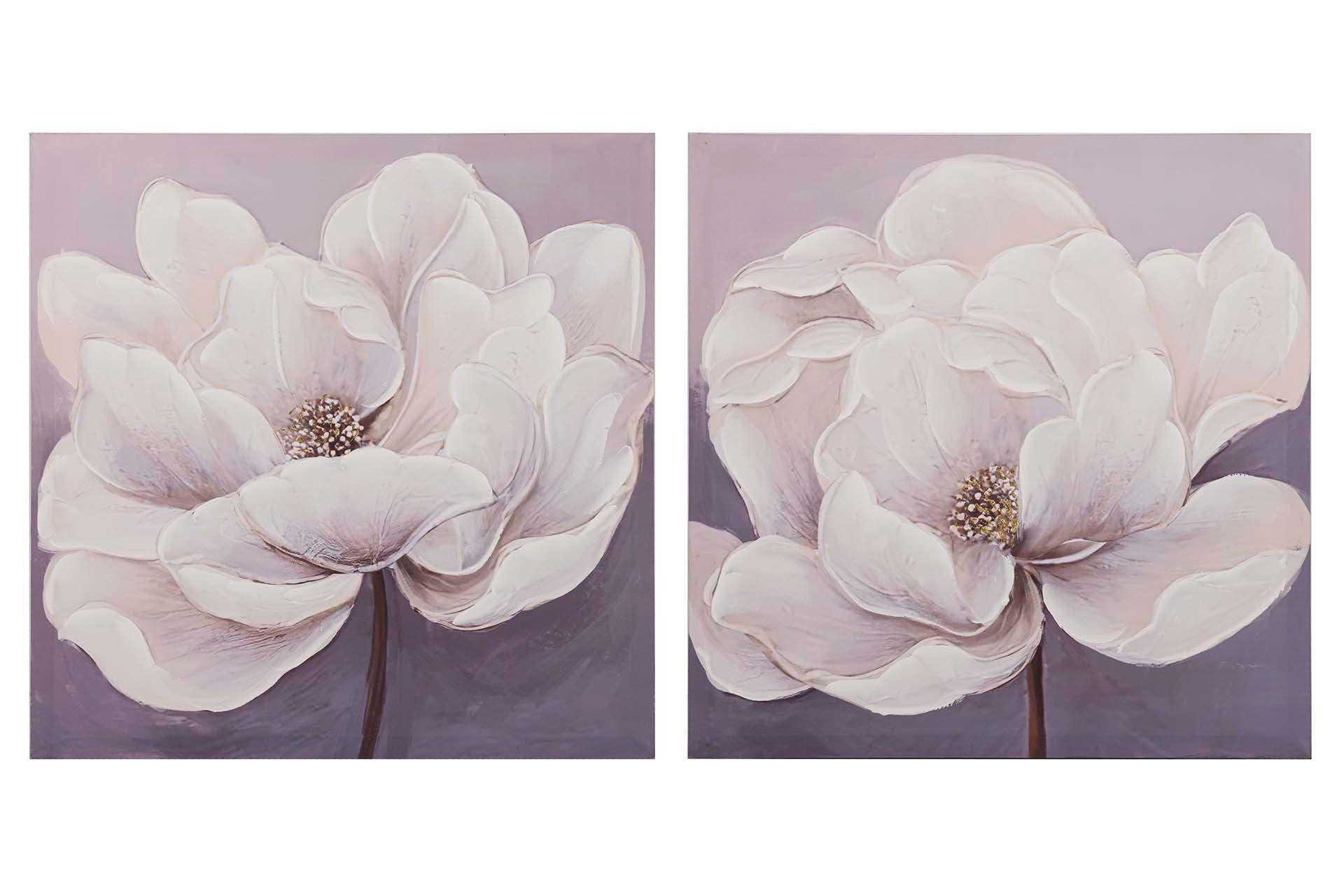 SET OF 2 FLOWER CANVASES 40% HAND PAINTED 60x3x60 CM