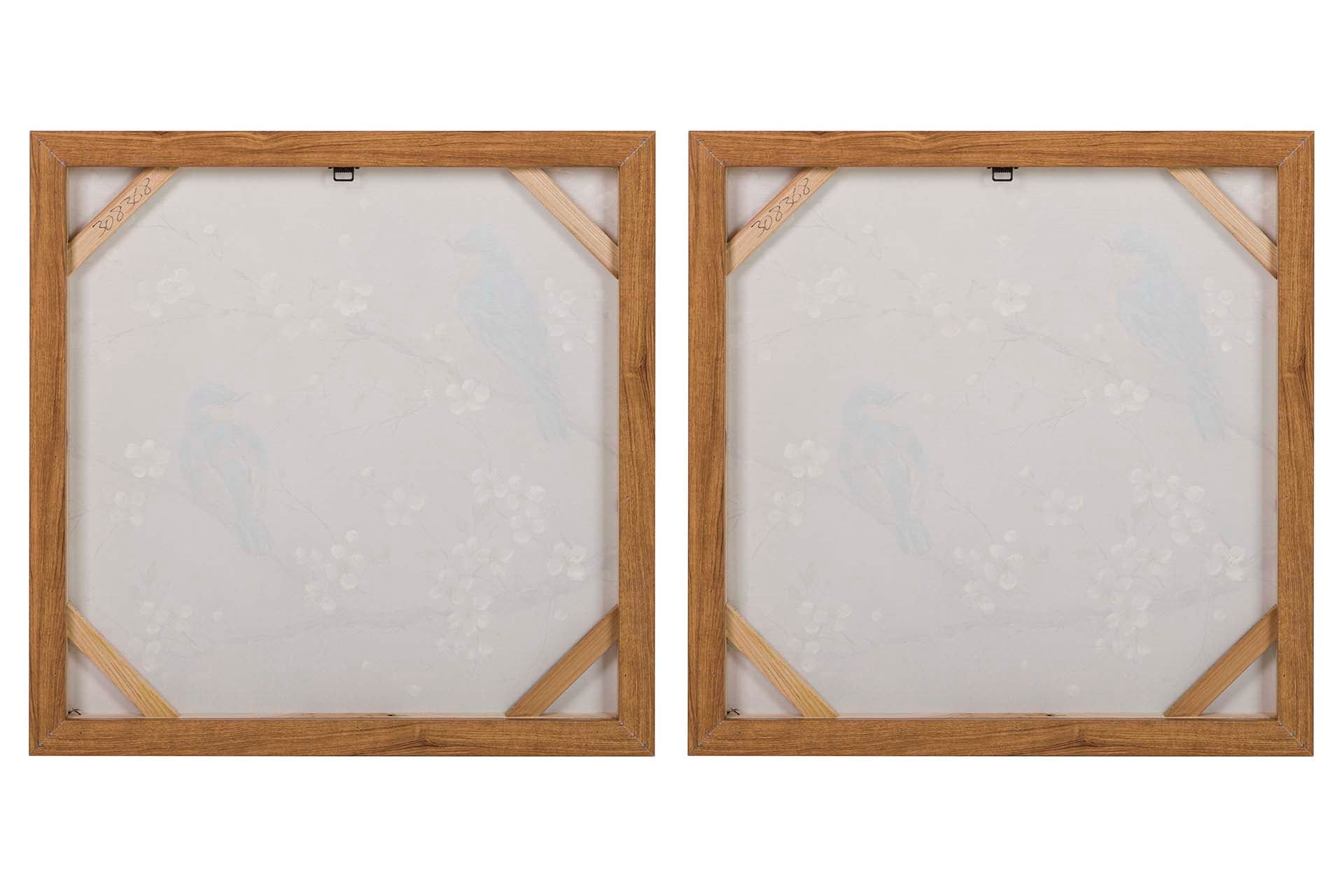 SET OF 2 BIRD PAINTINGS 80% HAND PAINTED 60x4x60CM