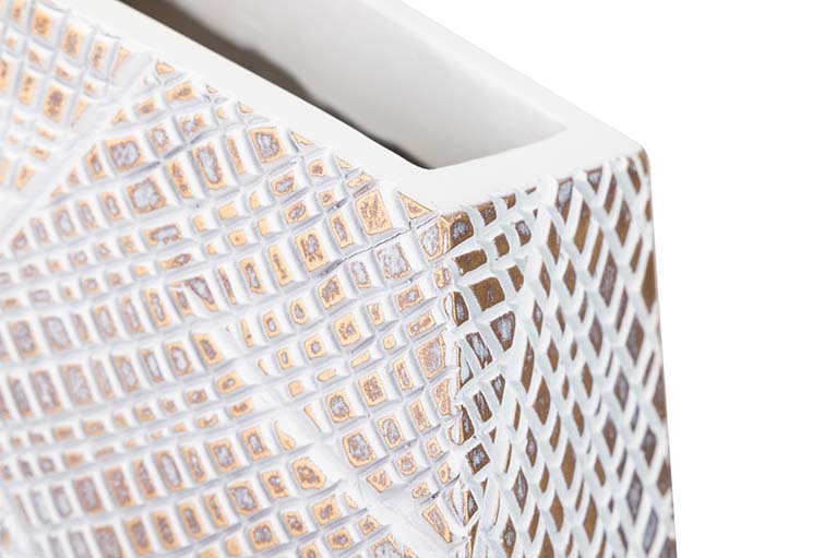BROWN WHITE GEOMETRIC RESIN VASE 19x12x44CM