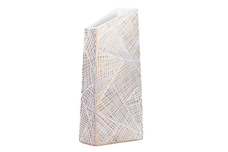 BROWN WHITE GEOMETRIC RESIN VASE 19x12x44CM