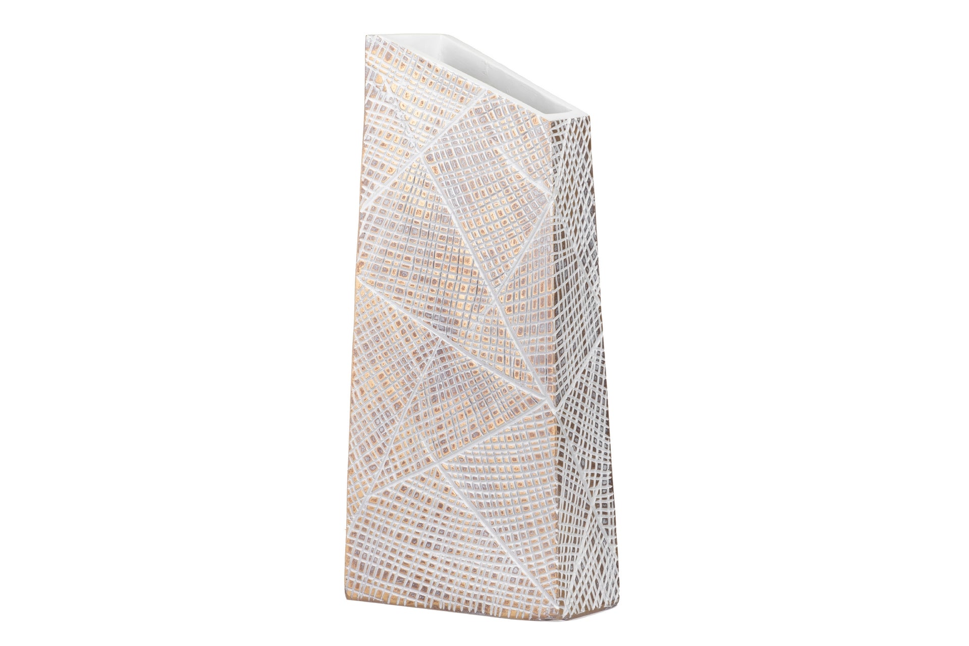 FLORERO RESINA MARRON BLANCO GEOMETRICO 19x12x44CM