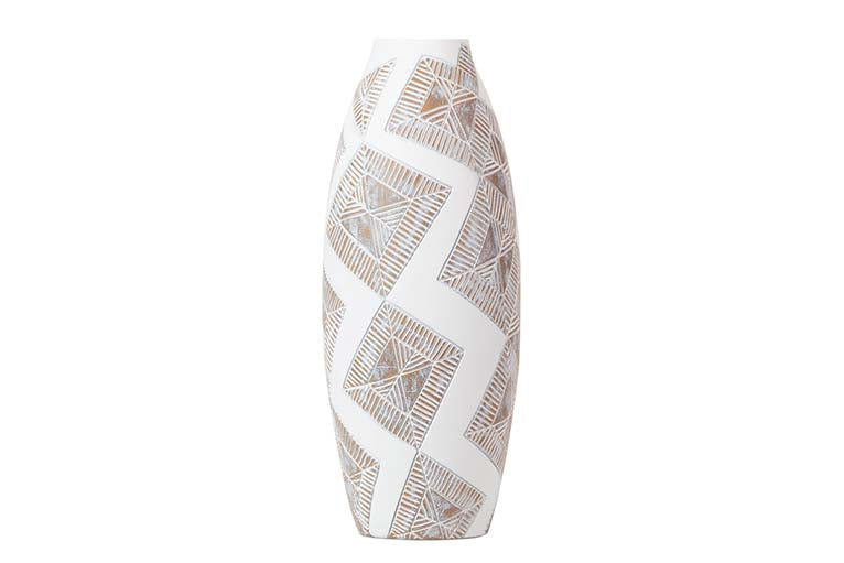 JARRON RESINA BLANCO MARRON 18x18x43 CM