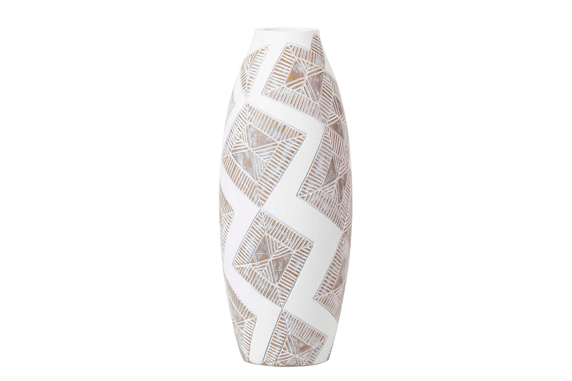 WHITE BROWN RESIN VASE 18x18x43 CM