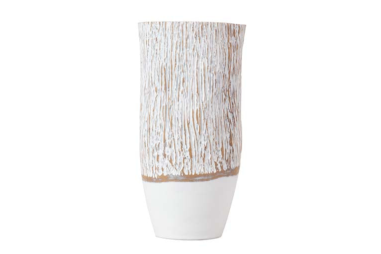 JARRON RESINA BLANCO MARRON 18x18x35 CM