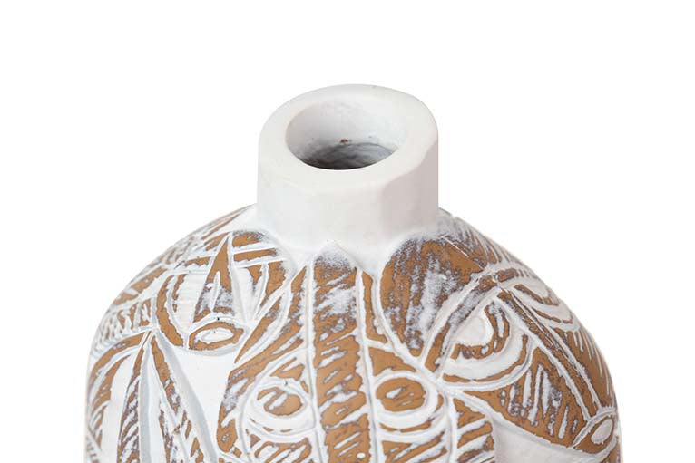 JARRON RESINA DORADO BLANCO 15x11x37 CM