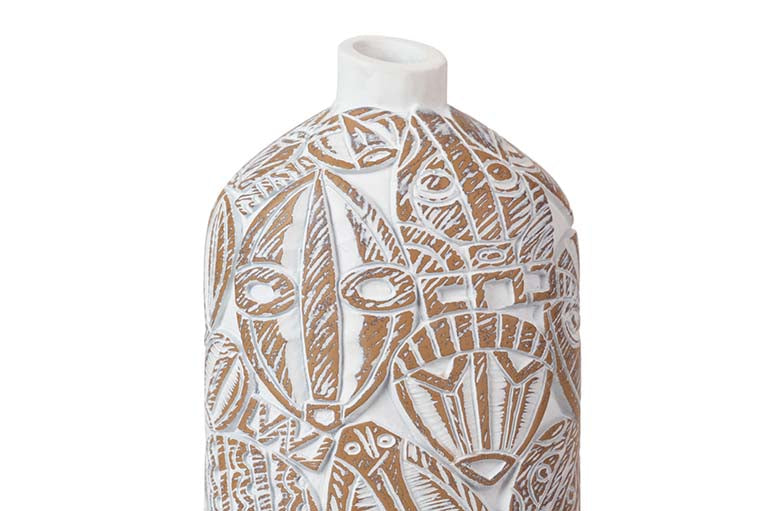 JARRON RESINA DORADO BLANCO 15x11x37 CM