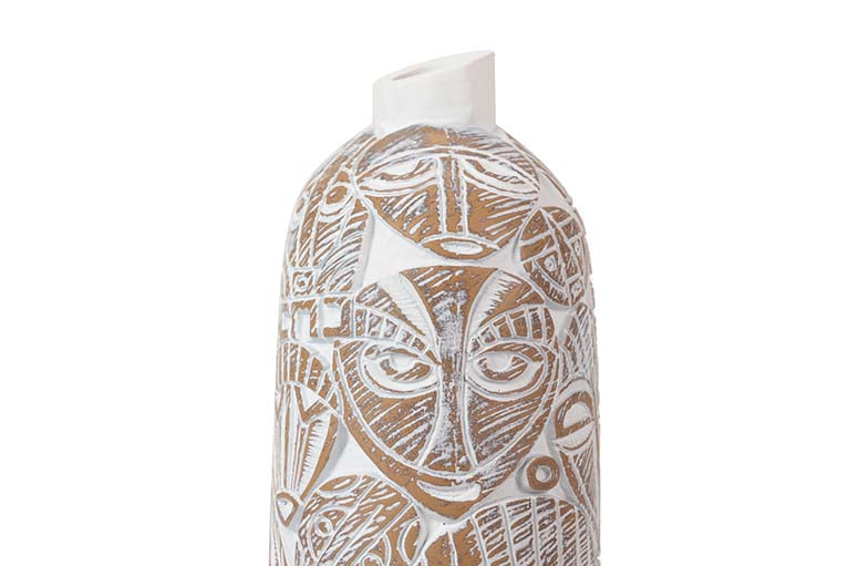 JARRON RESINA DORADO BLANCO 15x11x37 CM
