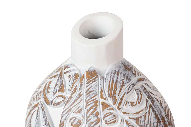 JARRON RESINA DORADO BLANCO 15x11x48 CM