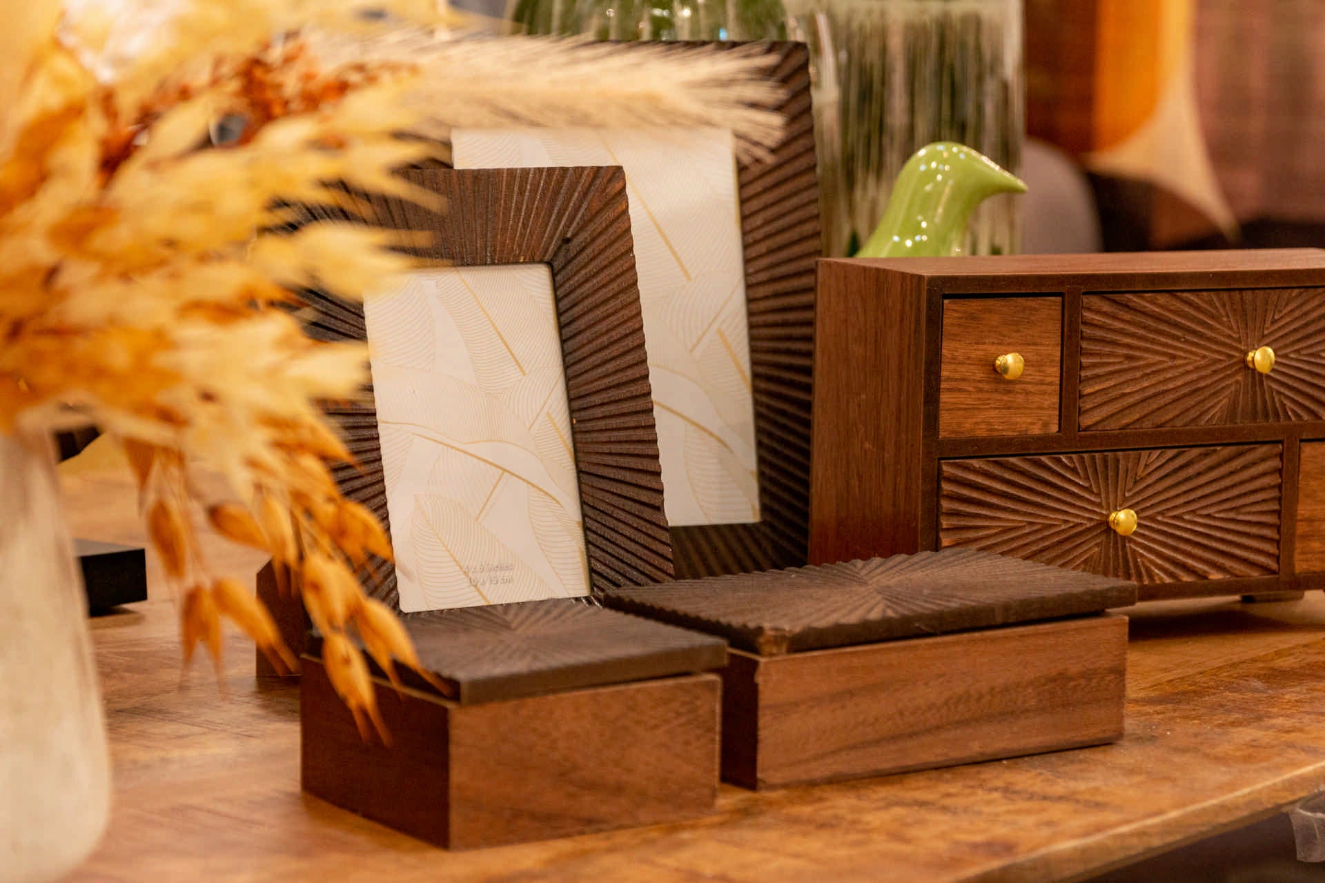 JOYERO MADERA TALLADA NATURAL 27x11x17 CM
