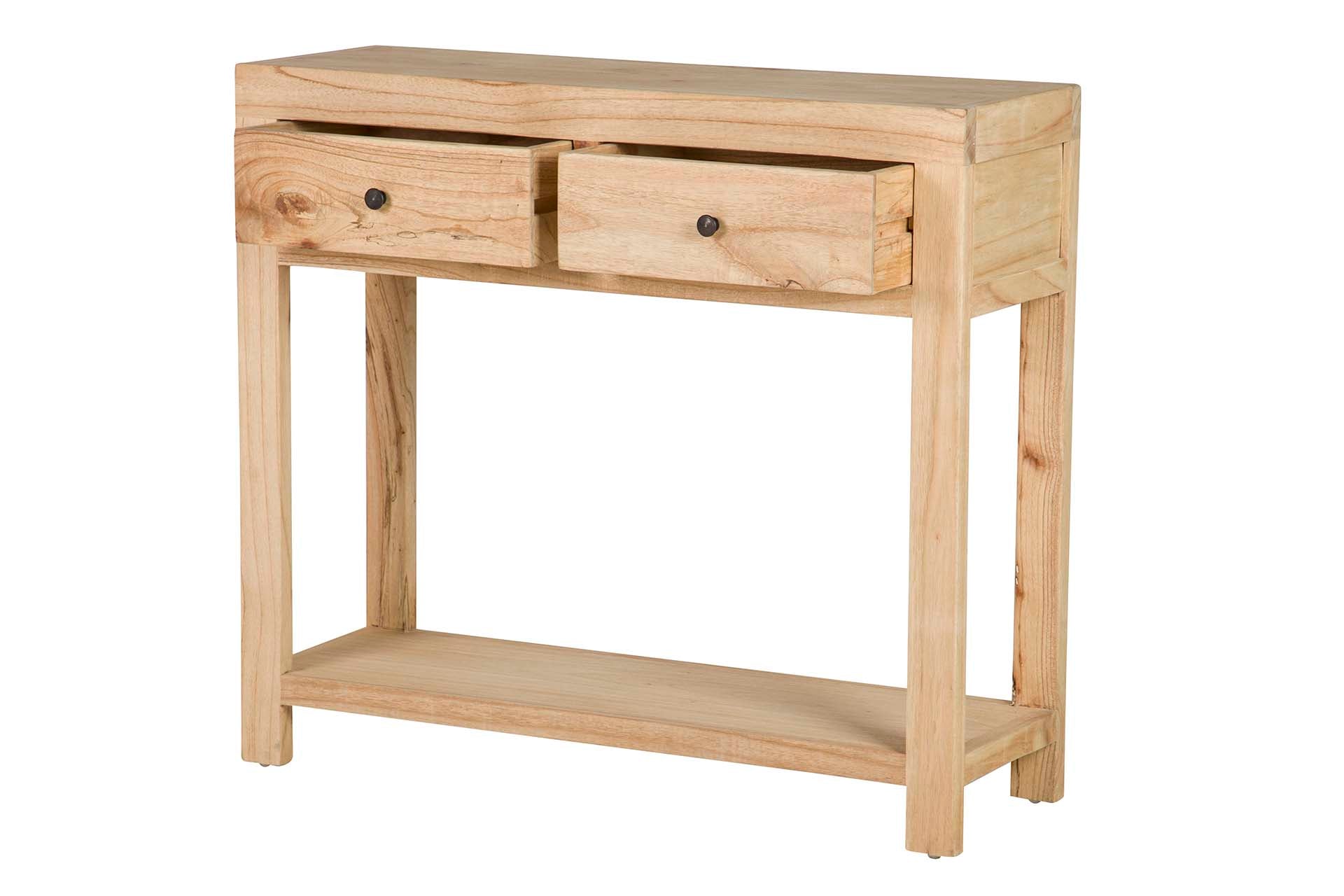 CONSOLA 2 CAJONES MADERA MINDI MARRON 90x30x80 CM