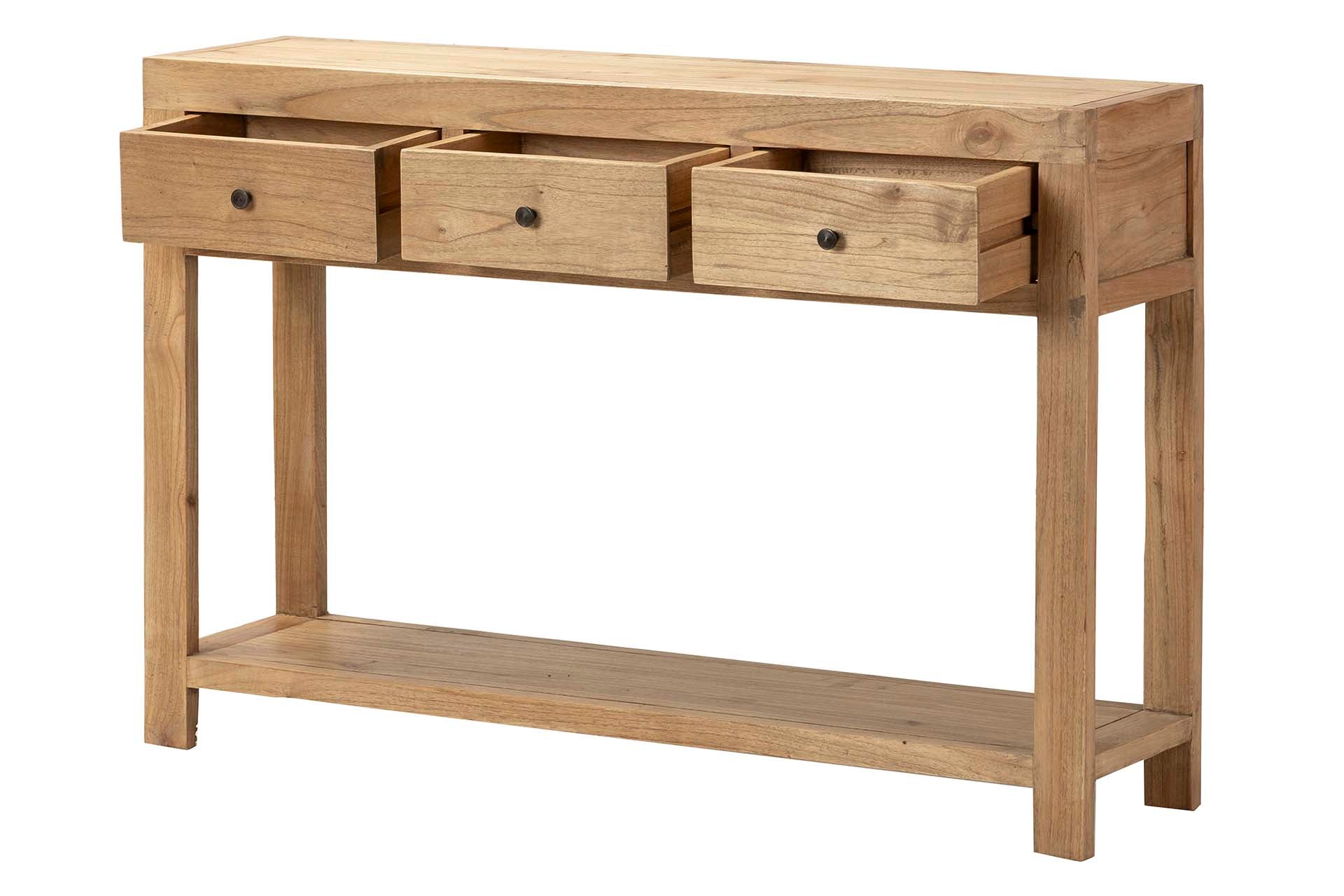 CONSOLA 3 CAJONES MADERA MINDI MARRON 120x30x80 CM