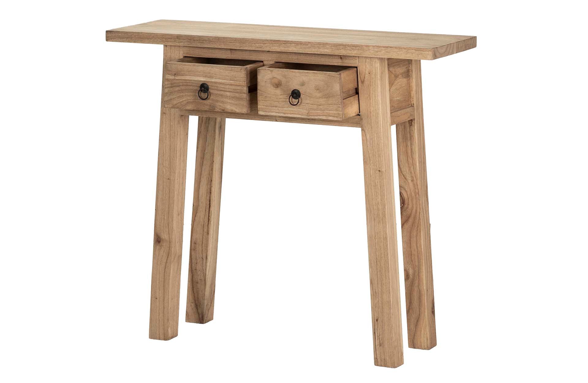 CONSOLA 2 CAJONES MADERA MINDI MARRON 90x30x80 CM