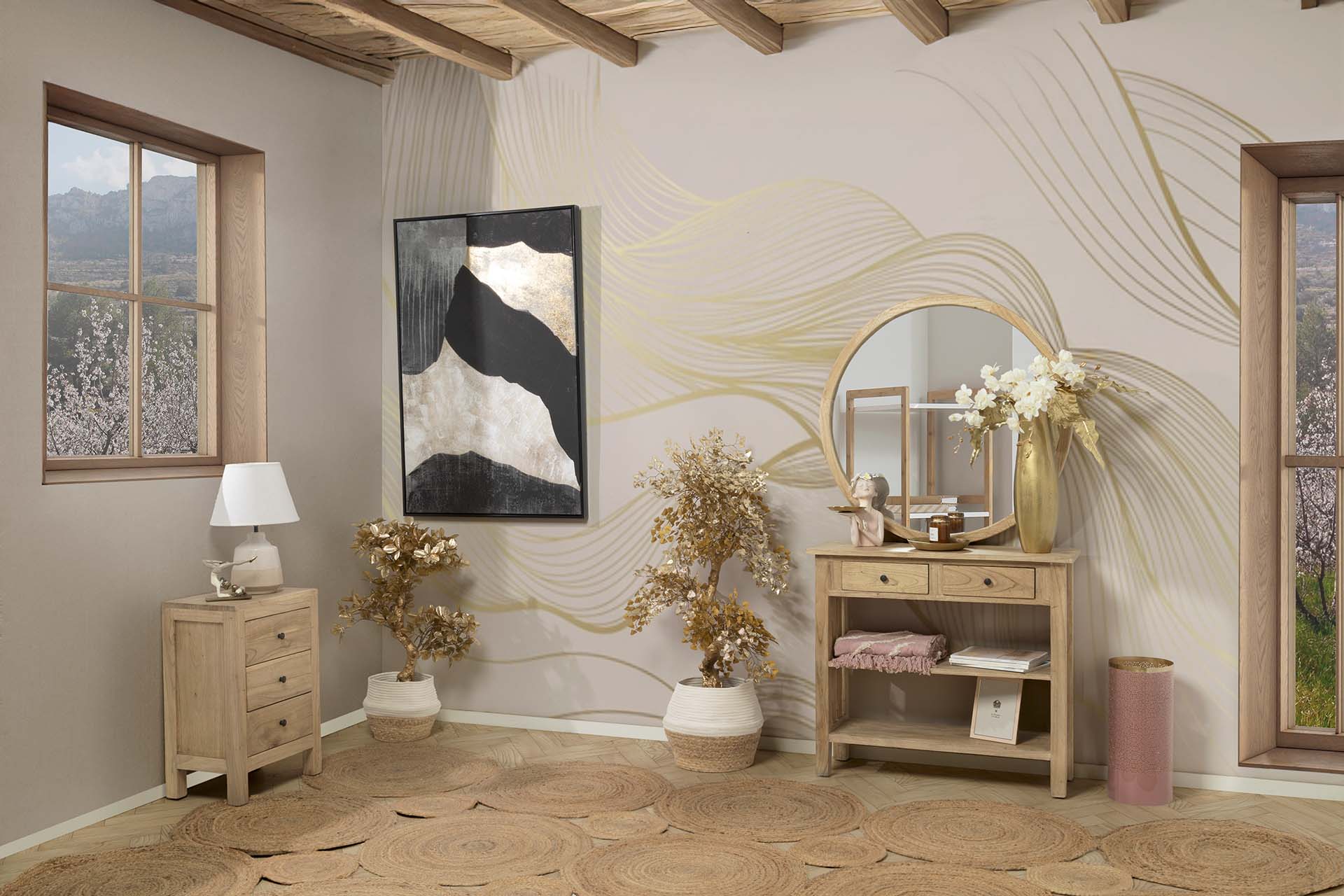 CONSOLA 2 CAJONES MADERA MINDI NATURAL 90x30x80 CM