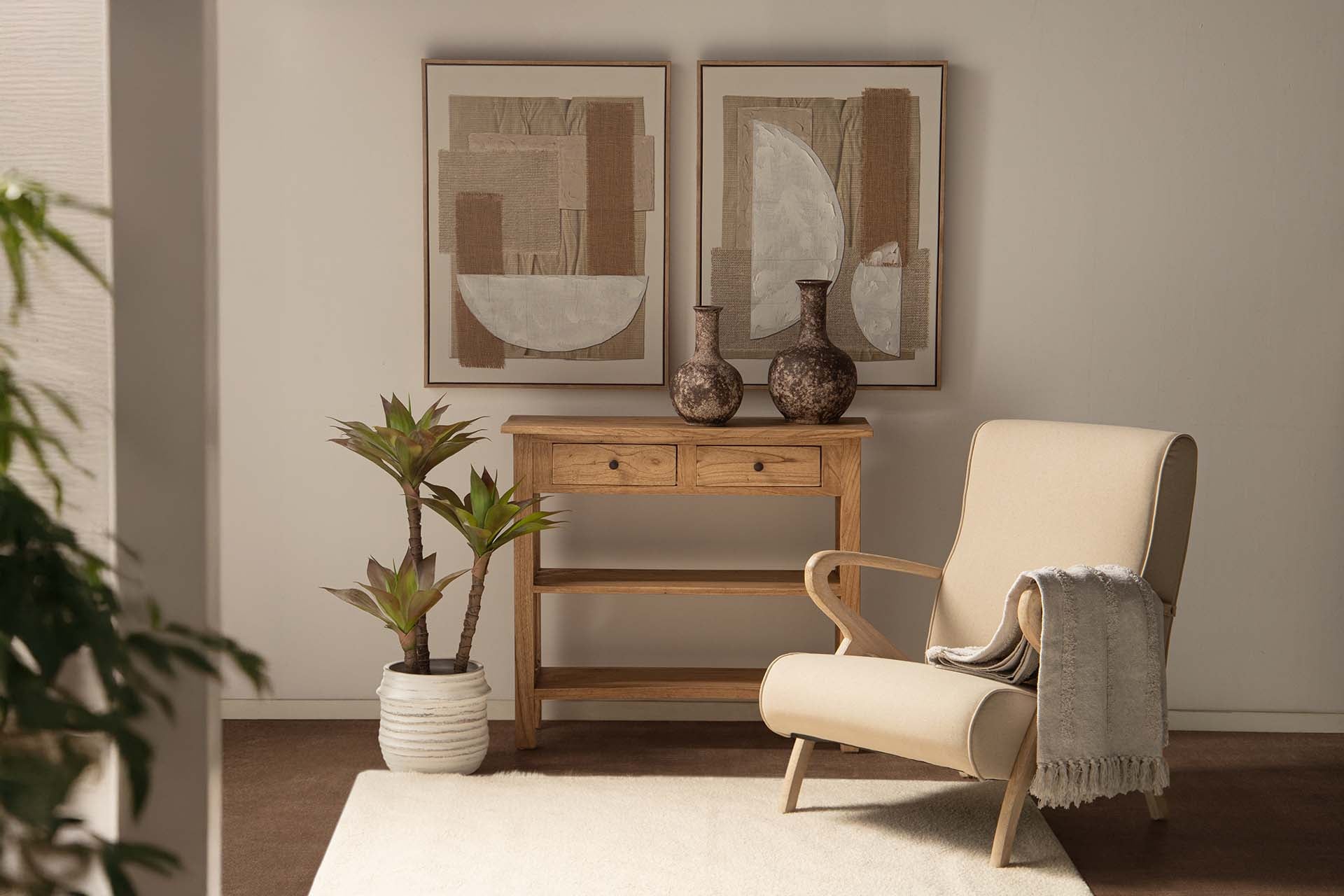 CONSOLA 2 CAJONES MADERA MINDI NATURAL 90x30x80 CM