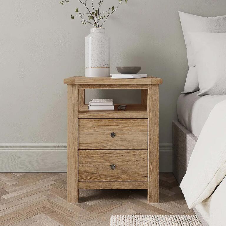 MESITA DE NOCHE 2 CAJONES MADERA MINDI 45x30x66C M