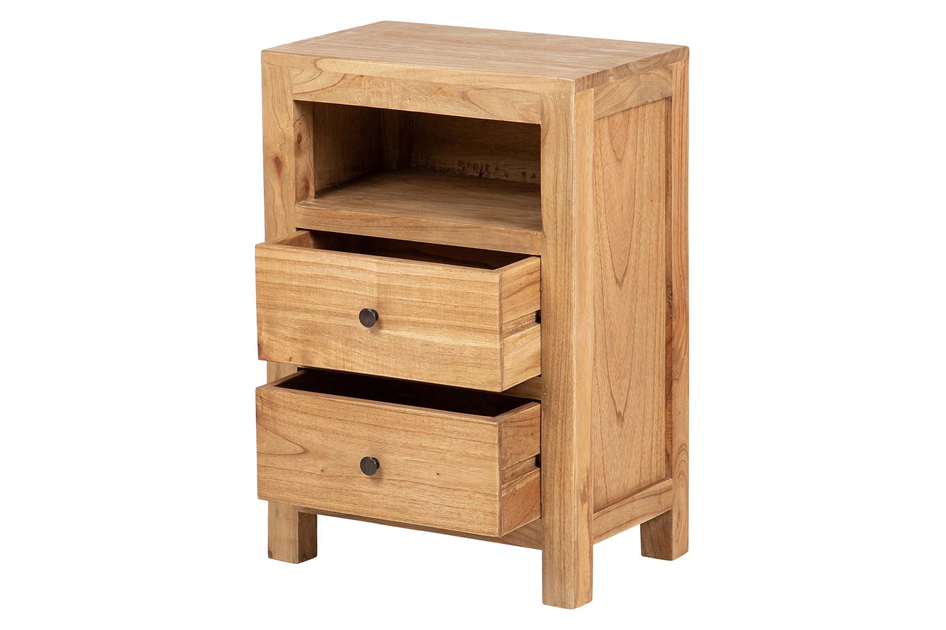 MESITA DE NOCHE 2 CAJONES MADERA MINDI 45x30x66C M