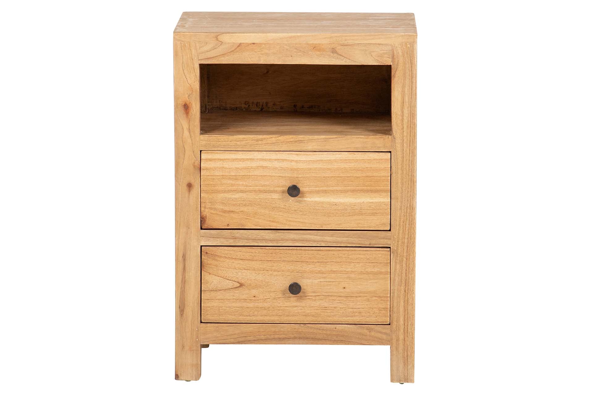 MESITA DE NOCHE 2 CAJONES MADERA MINDI 45x30x66C M