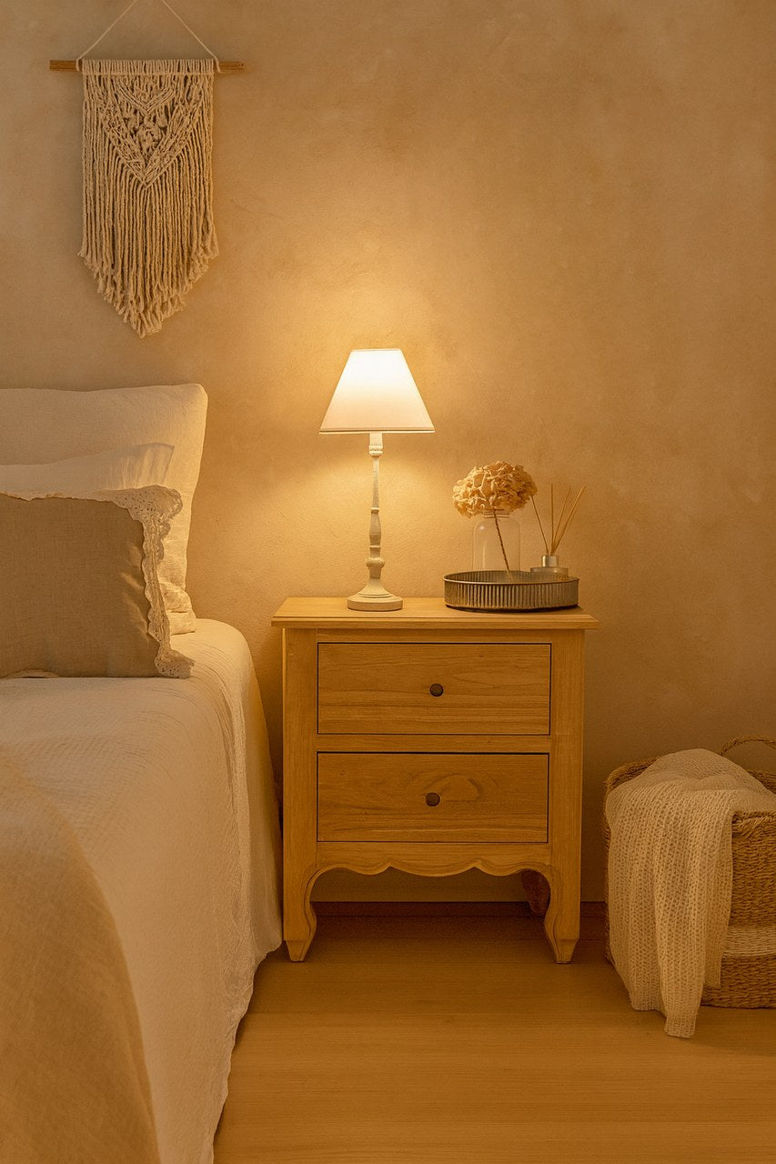 MESITA DE NOCHE 2 CAJONES MADERA MINDI 54x40x60 CM