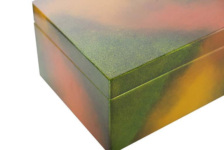 SET OF 2 GOLDEN GREEN WOODEN BOXES 25x15x11-20x12x8CM