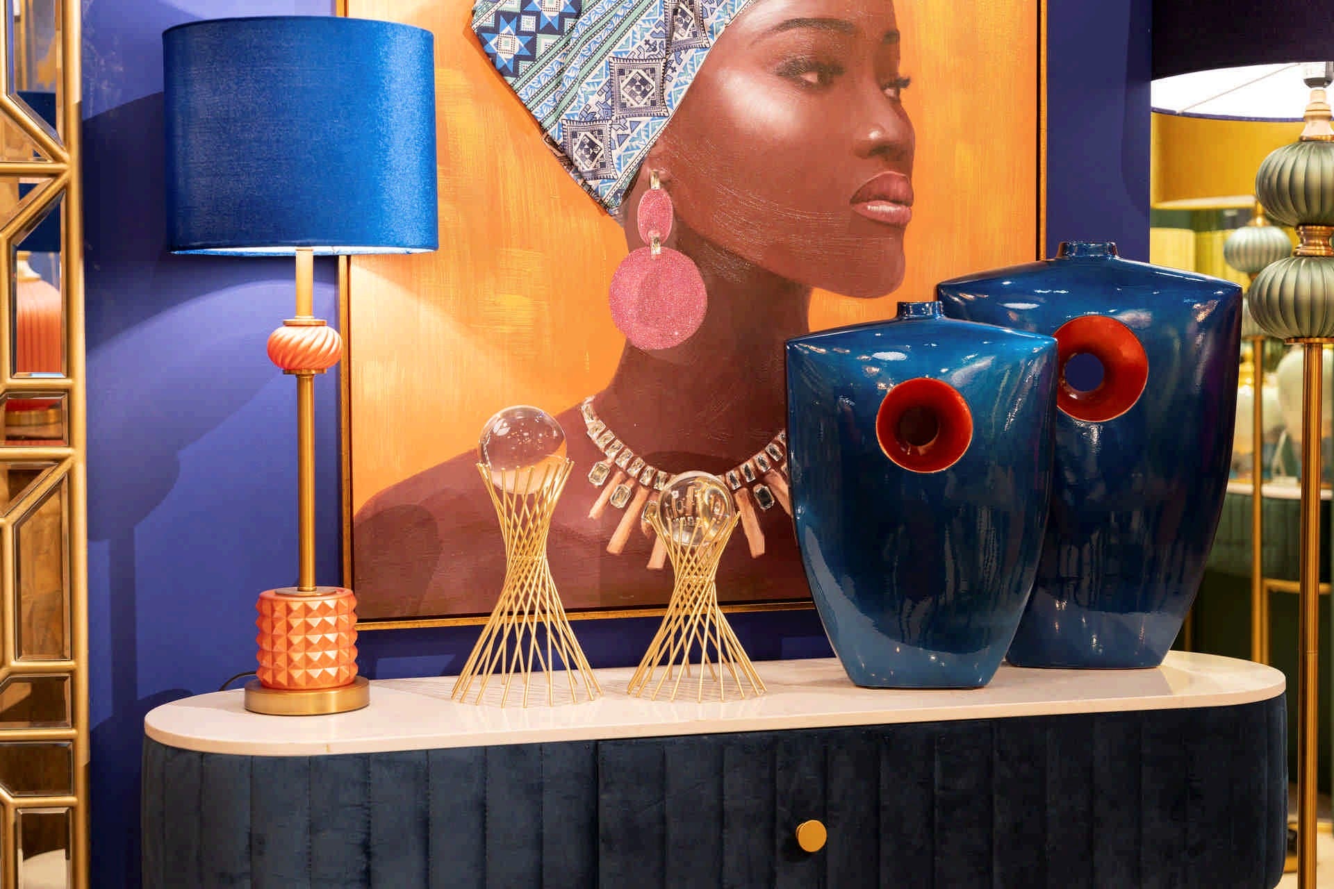 JARRON CERAMICA LACADA AZUL NARANJA 27x12x38 CM