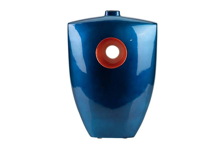 JARRON CERAMICA LACADA AZUL NARANJA 27x12x38 CM