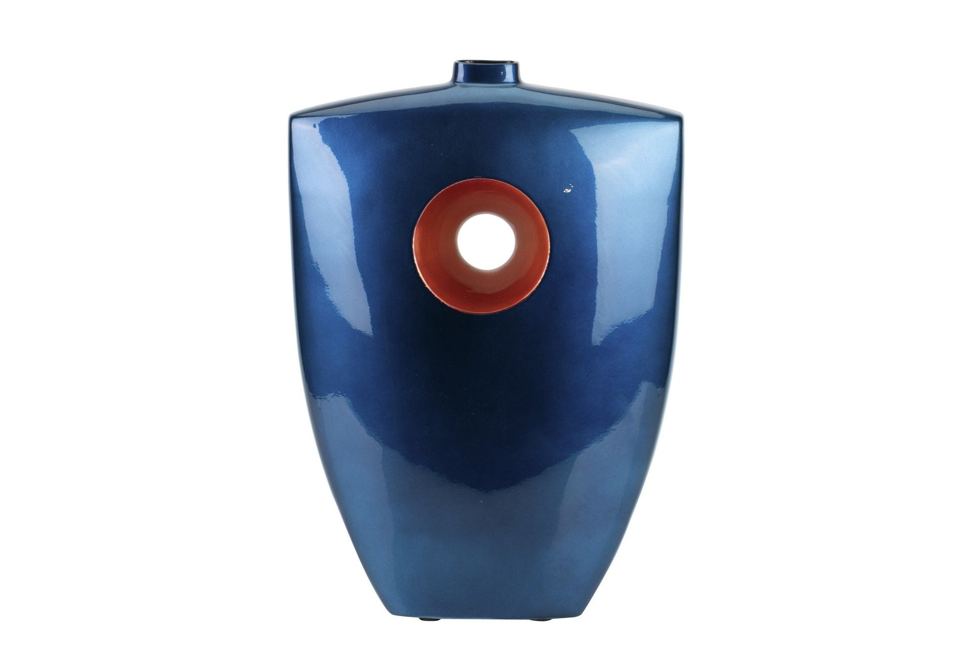 JARRON CERAMICA LACADA AZUL NARANJA 27x12x38 CM