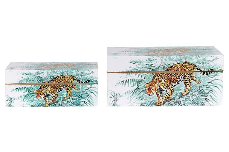SET 2 LEOPARD BOXES 25x15x11/20x12x8 CM