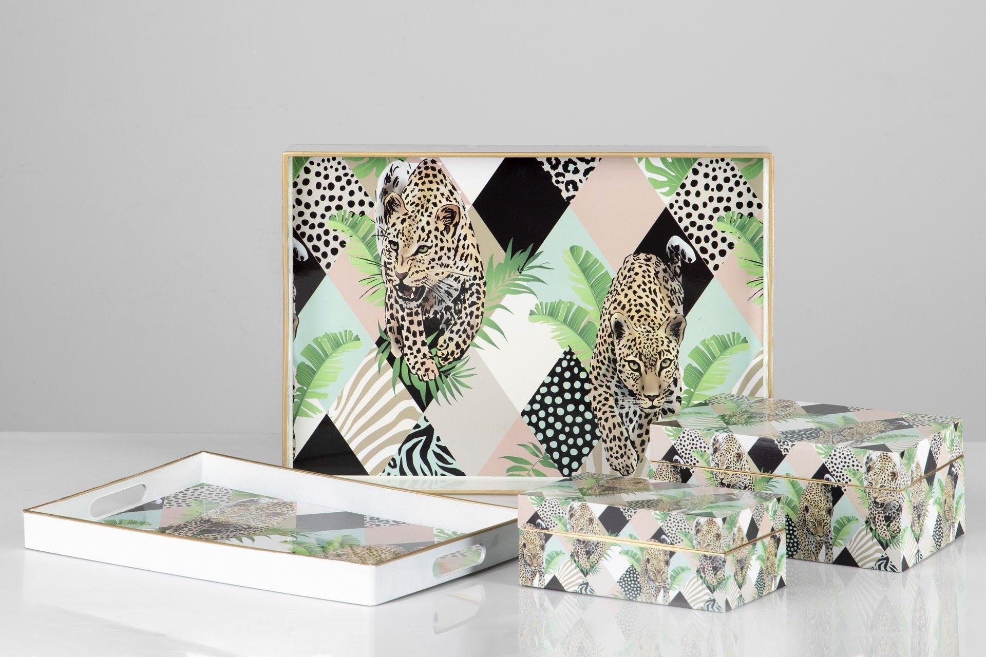 SET 2 LEOPARD BOXES 25x15x11/20x12x8 CM