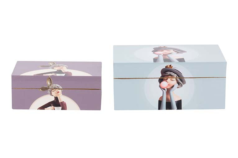 SET OF 2 PORTRAIT BOXES 25x15x11/20x12x8 CM