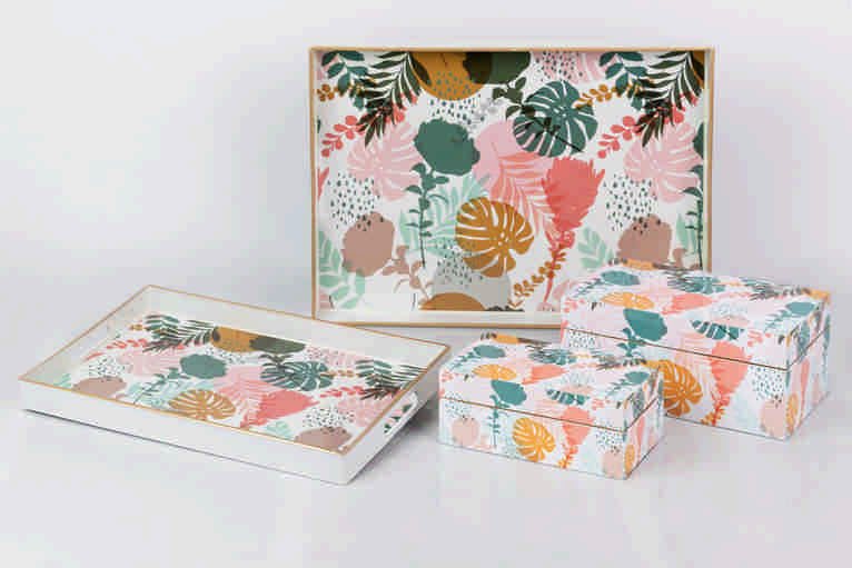 SET 2 BANDEJAS FLORAL 48x35x4/40x26x4 CM