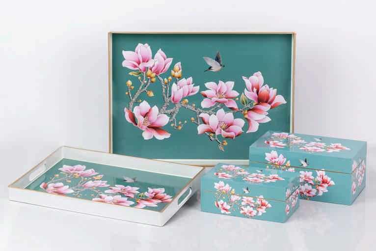 SET 2 BANDEJAS FLORAL 48x35x4/40x26x4 CM