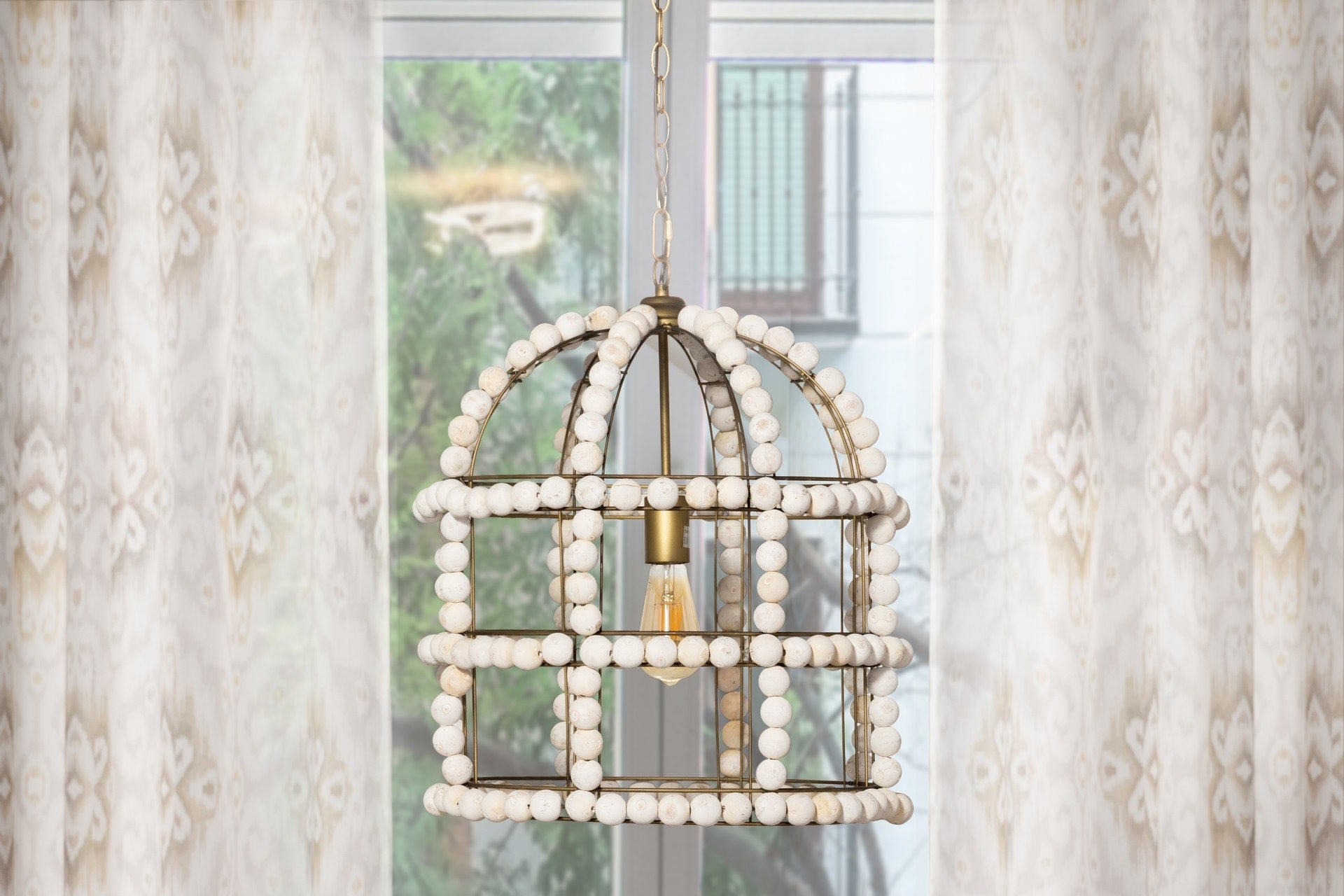 LAMPARA TECHO METAL MADERA 40x40x42 CM