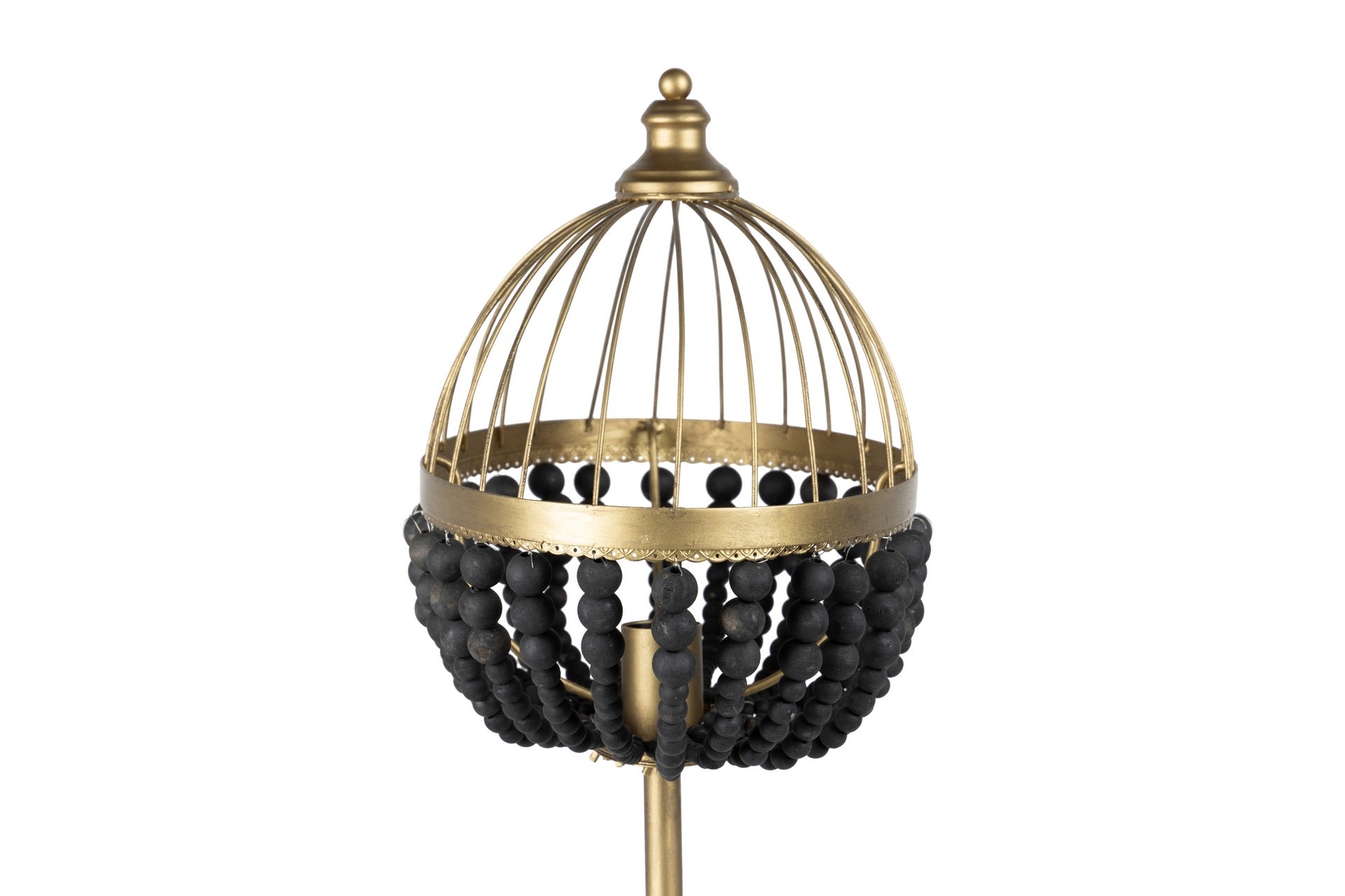 LUMINÁRIA DE MESA COM ESFERA DE MADEIRA E METALIZADA 45x26x76 CM