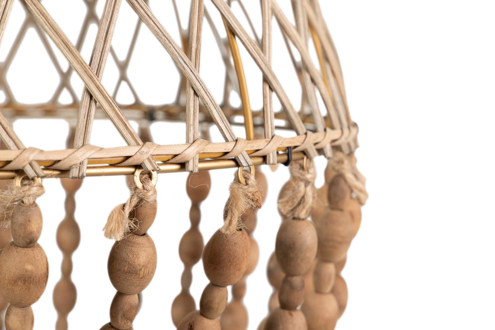 LAMPARA TECHO CADENA BOLAS MADERA METAL 44x44x77CM