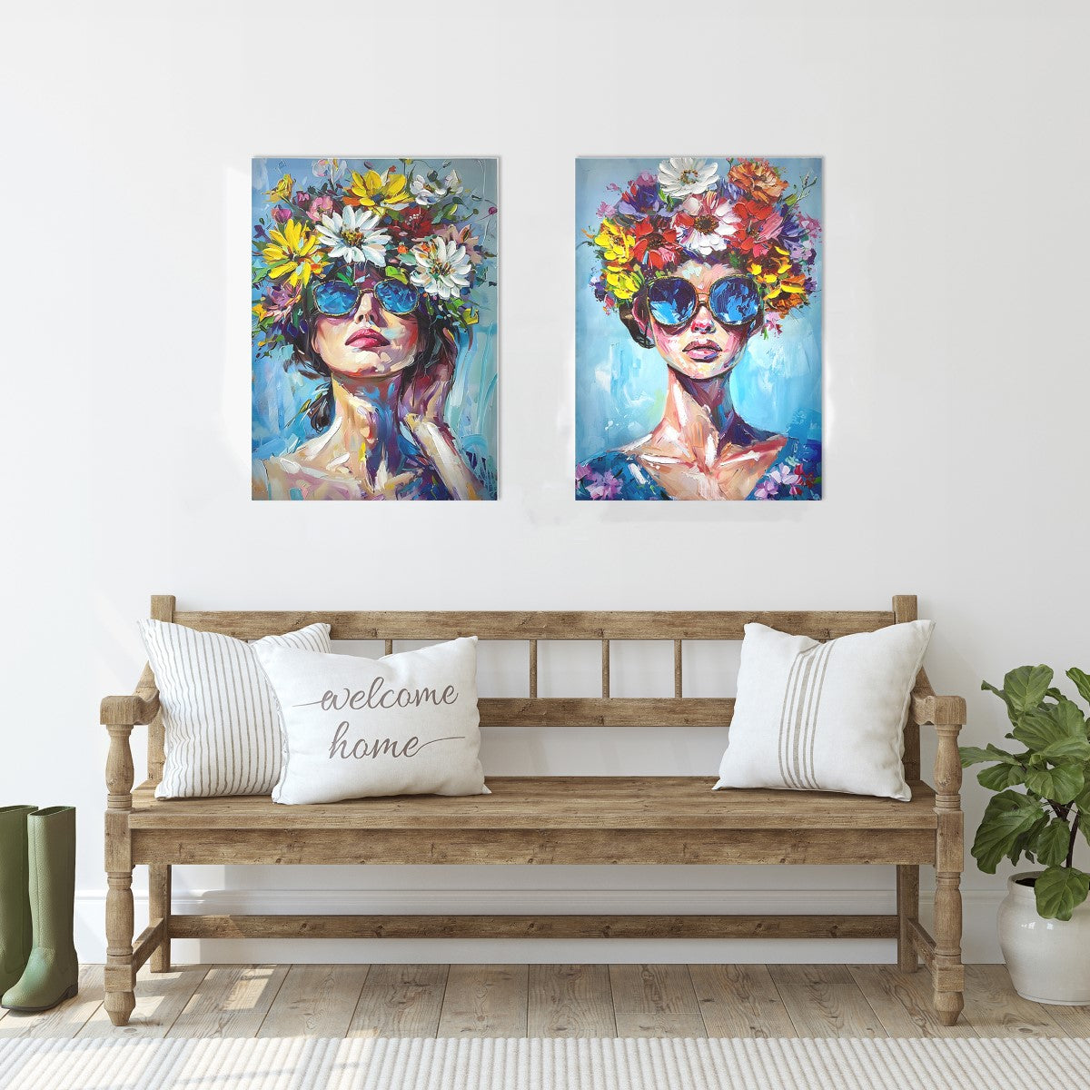 Pintura de mulher com flores 2 Diff.