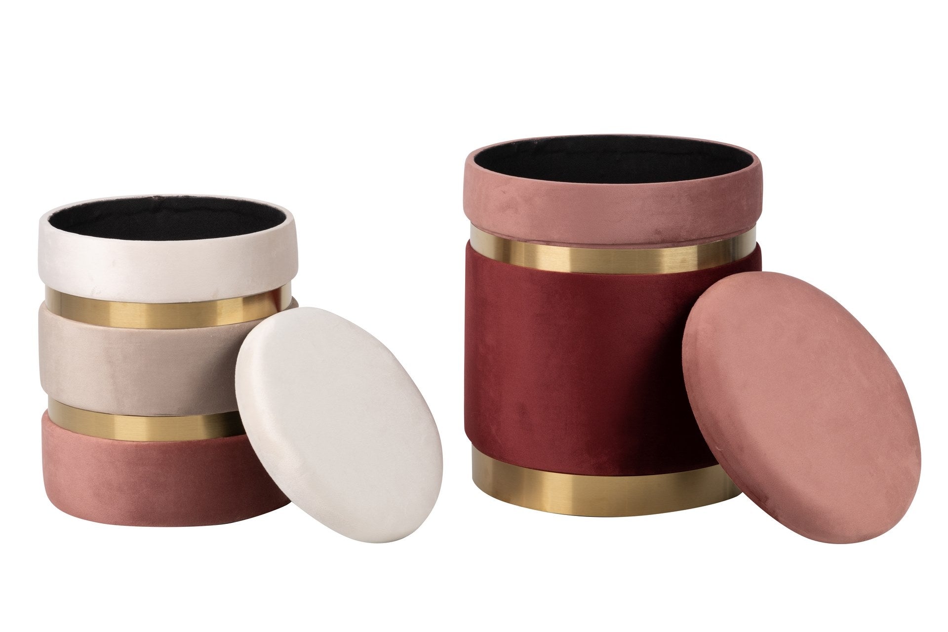 CONJUNTO 2 PUFFS DE VELUDO 36x36x44 31x31x38 CM
