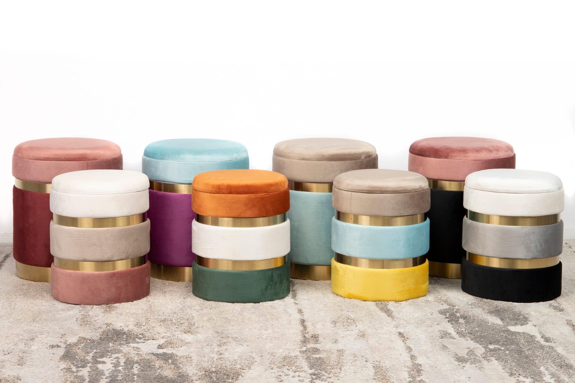 SET 2 VELVET PUFFS 36x36x44 31x31x38 CM