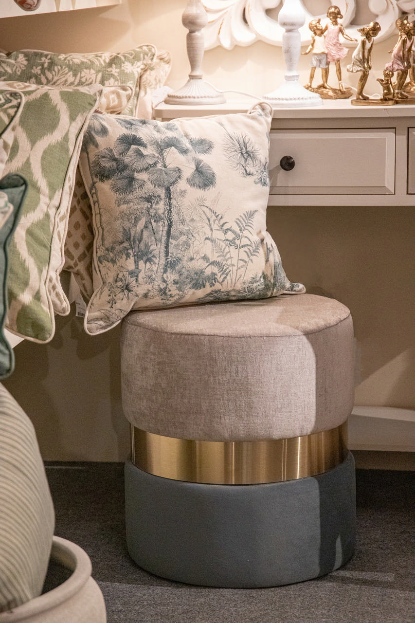 BLUE GRAY VELVET PUFF 40x40x43 CM