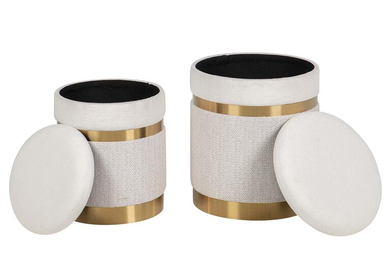 SET 2 PUFFS CHENILLA METAL 36x36x44 31x31x38 CM