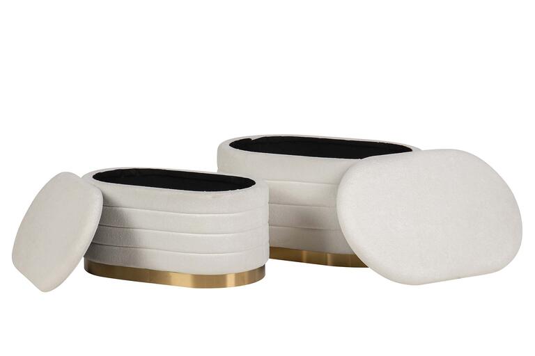 SET 2 PUFFS LINO METAL 83x48x42 69x38x35 CM