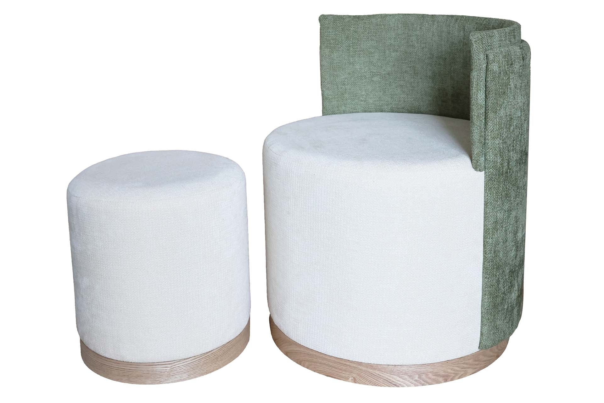 SET BUTACA Y PUFF CHENILLA 61x61x70 40x40x40 CM