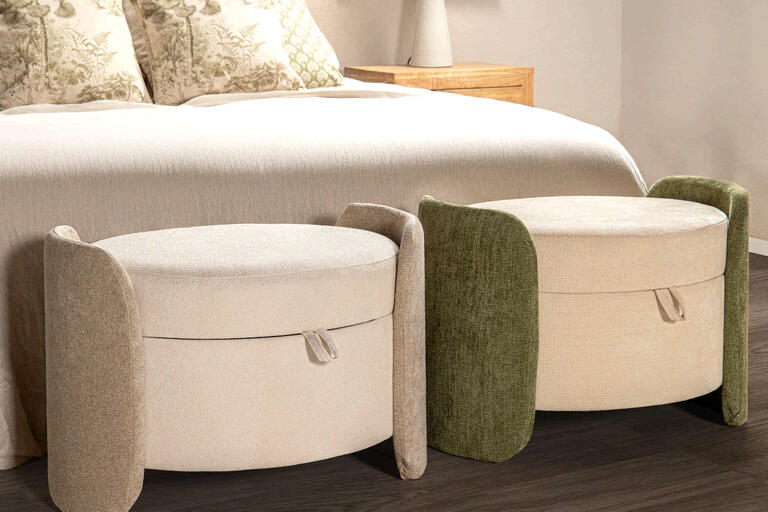 PUFF VELVET CHENILLE BLANCO VERDE 70x54x48 CM