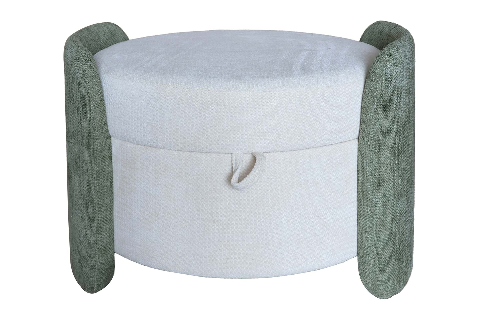 PUFF CHENILLE BLANCO VERDE 70x54x48 CM