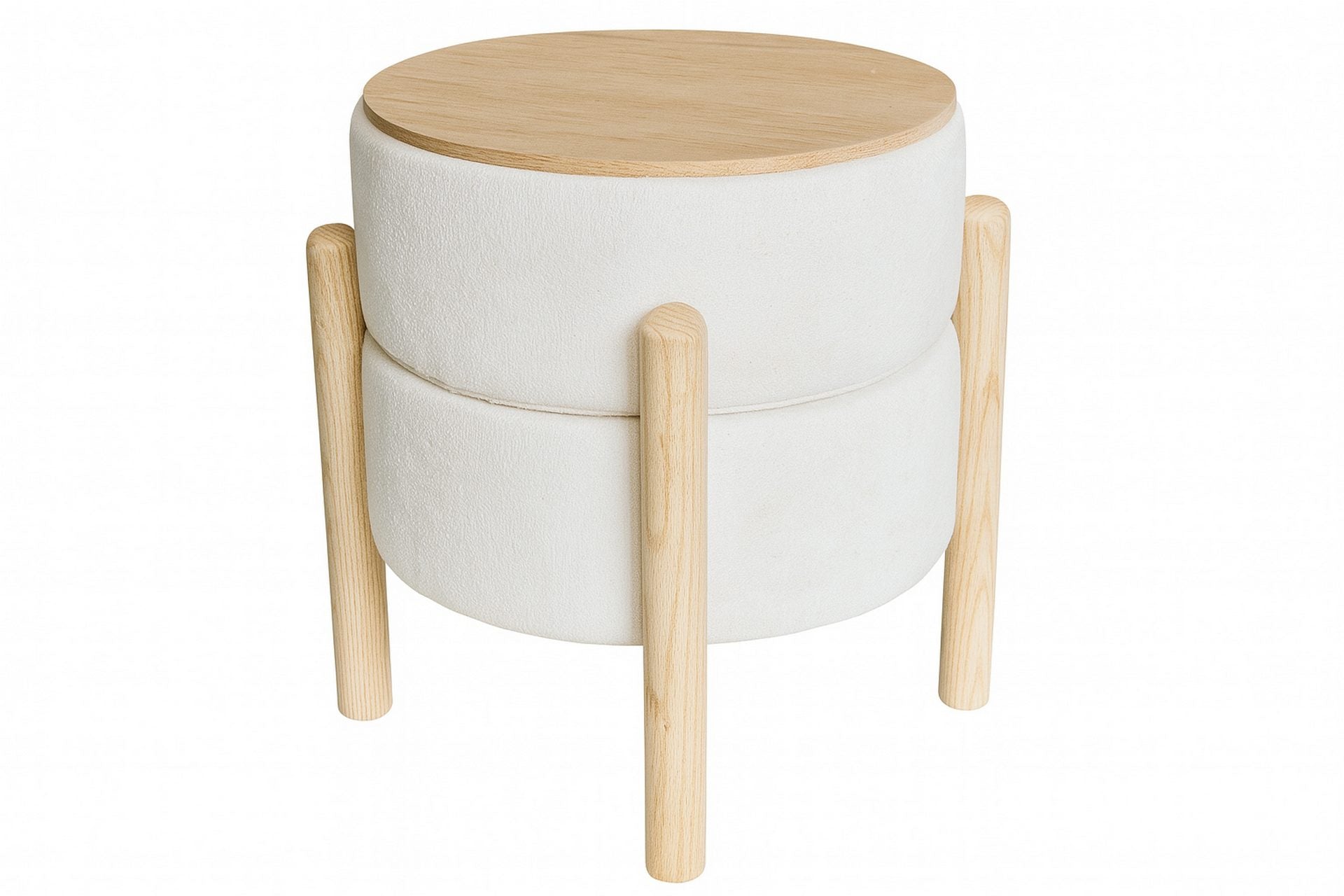 PUFF MADERA BOUCLE BEIGE 40x40x45 CM