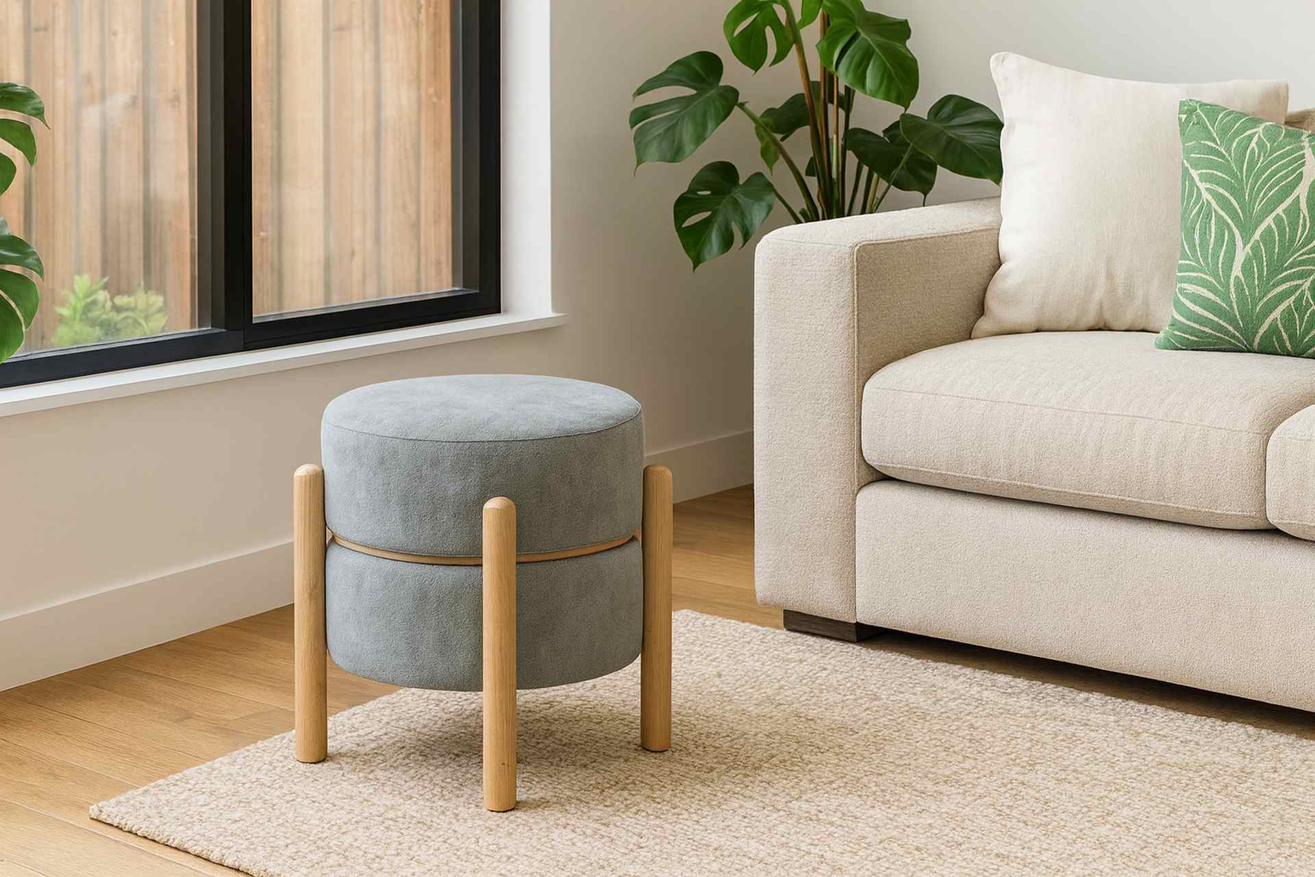 PUFF MADERA VELVET GRIS 40x40x45 CM