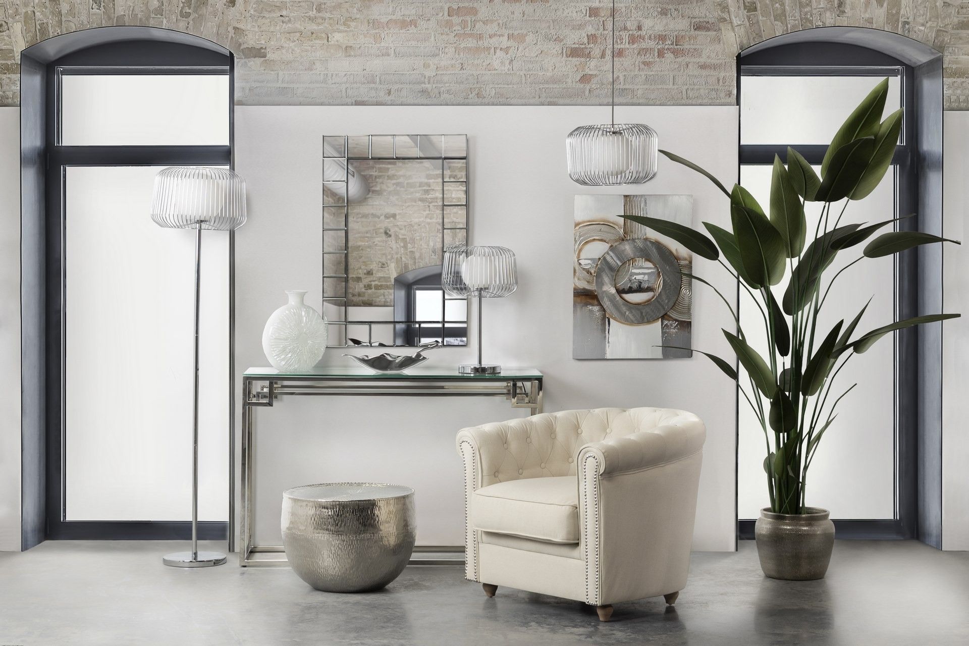 LAMPARA DE PIE METAL PLATEADO BLANCO 40x40x163 CM