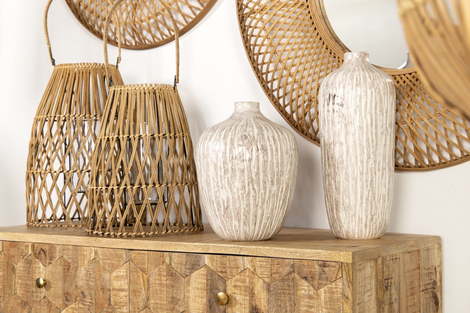 NATURAL BAMBOO-METAL LANTERN 29x29x42 CM
