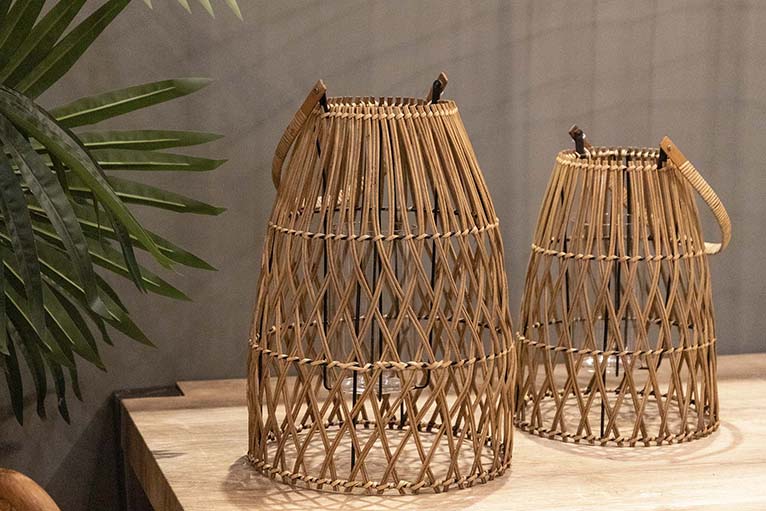 NATURAL BAMBOO-METAL LANTERN 29x29x42 CM